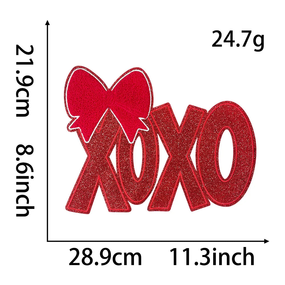 Wholesale Large Valentine Chenille and Sequin Patch Heat Press Iron on Red XOXO Sequin Patches for Women Man Sweaters Shirts