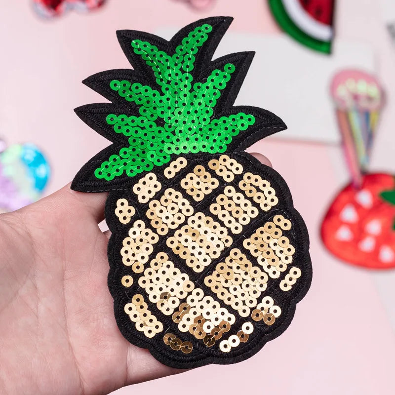 Trendy Sparkling Sequin Patches Iron on Cherry Watermelon Grape Shiny Fruit Sequin Patch for Girl Bag Pants Clothing Patches