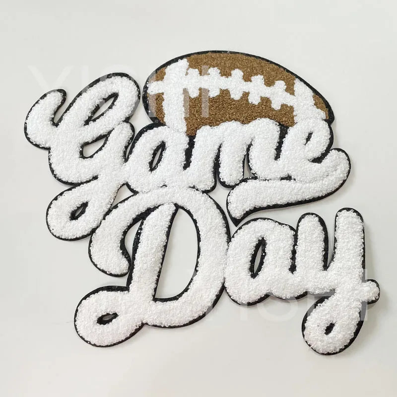 Popular Large 7 Colors Sport Chenille Letter Patches Iron on Sweatshirt Football Game Day Chenille Patches for Man Women