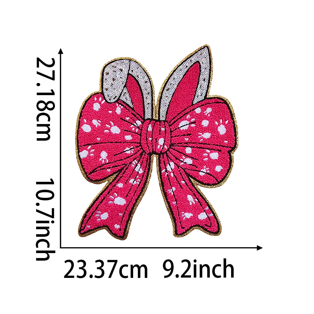 26.5CM Cute Pink Blue Bunny Ear Bow Chenille Patches