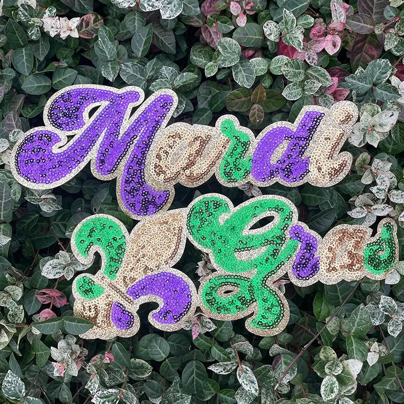 Fashion Large Sequin Mardi Gras Patches Iron on Wholesale Mardi Gras Sequin Patch for Women Man Sweatshirt Hoodie Clothing