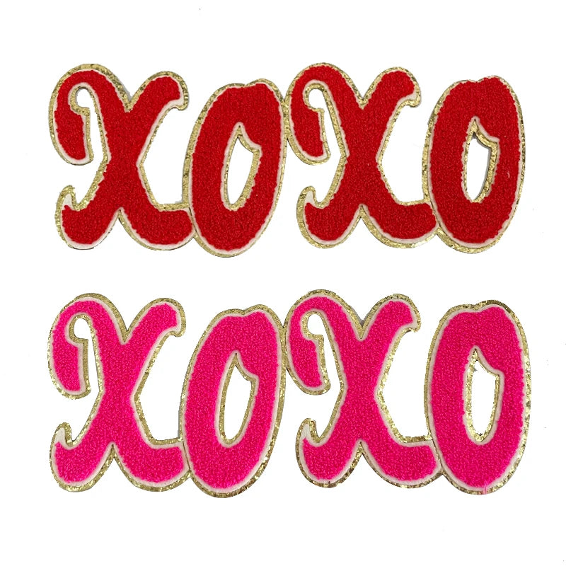 Trendy XOXO Chenille Patch Sequin Patches Colorful Letter LOVE Iron on Valentine's Chenille Patch for Clothing