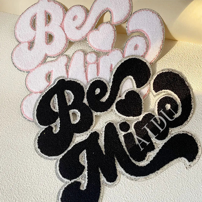 High Quality Valentine's Day Big Chenille Letter Patches Iron on Custom Hot Pink Be Mine Chenille Patches for Women Girl Clothes