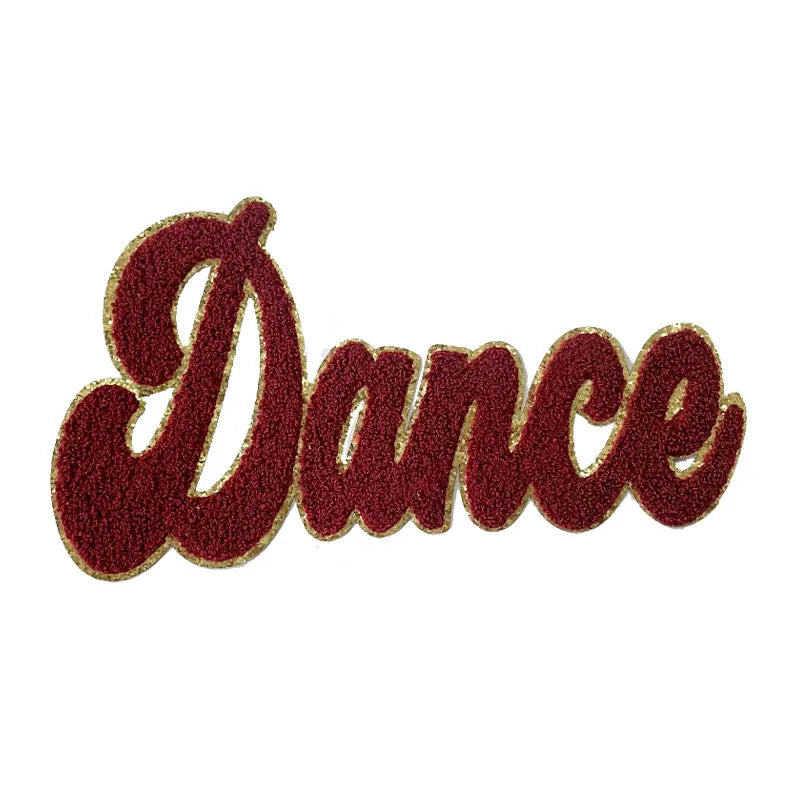 Wholesale Heat Transfer Chenille Patch Hoodies Letters Patches Chenille Colorful Dance Iron on Patch for Clothes