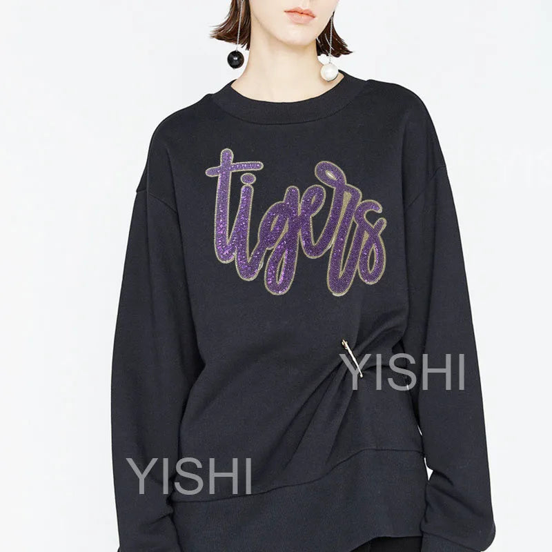 Fashion Iron on Large Sequin Patches Heat Press Wholesale Hoodie Clothing Sequin Letter Patches for Women Man Sweatshirt Jeans