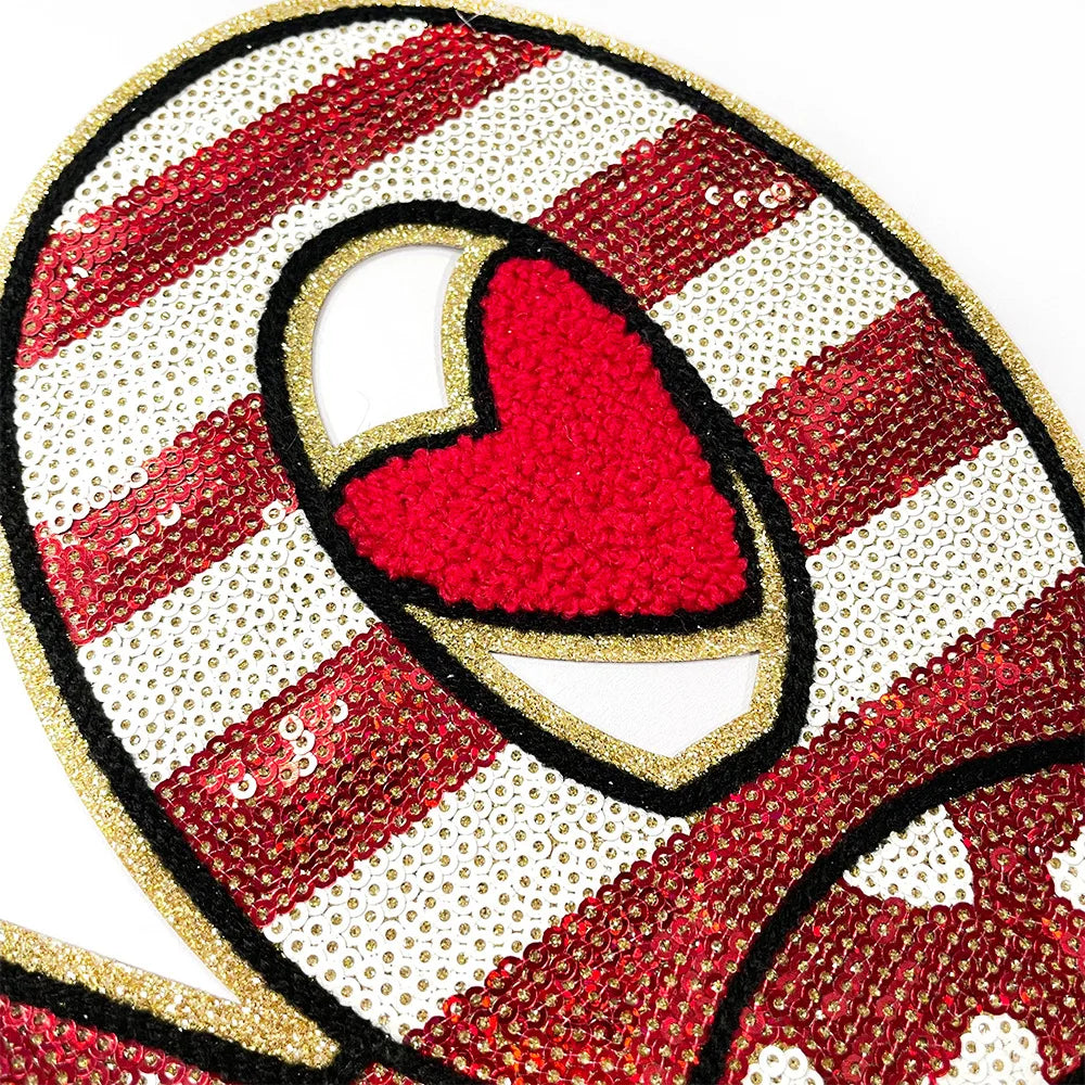 Wholesale Large Valentine Chenille and Sequin Patch Heat Press Iron on Red XOXO Sequin Patches for Women Man Sweaters Shirts