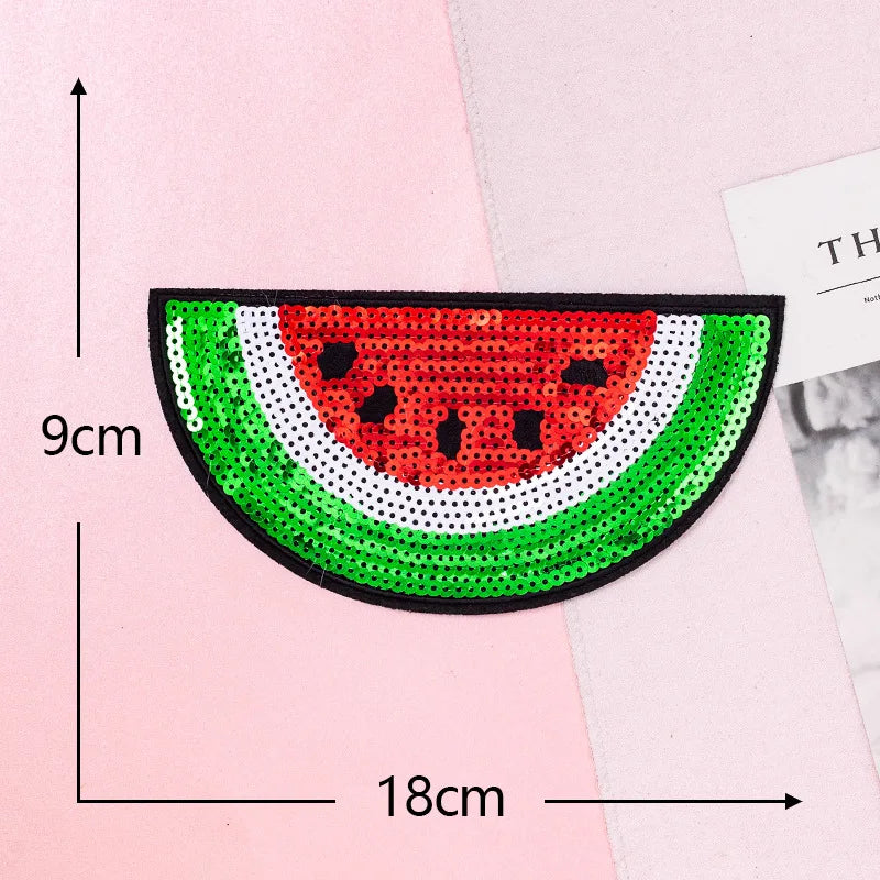 Trendy Sparkling Sequin Patches Iron on Cherry Watermelon Grape Shiny Fruit Sequin Patch for Girl Bag Pants Clothing Patches