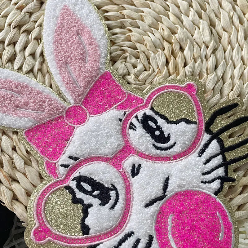 Wholesale Bunny Easter Patches Chenille Iron on Patches Women Clothing Sequin Easter Chenille Patches for Girl Sweatshirt