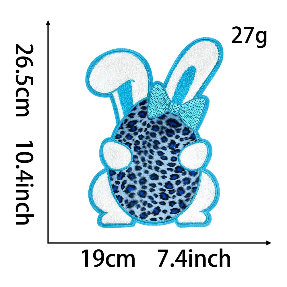 26.5CM Cute Pink Blue Bunny Ear Bow Chenille Patches
