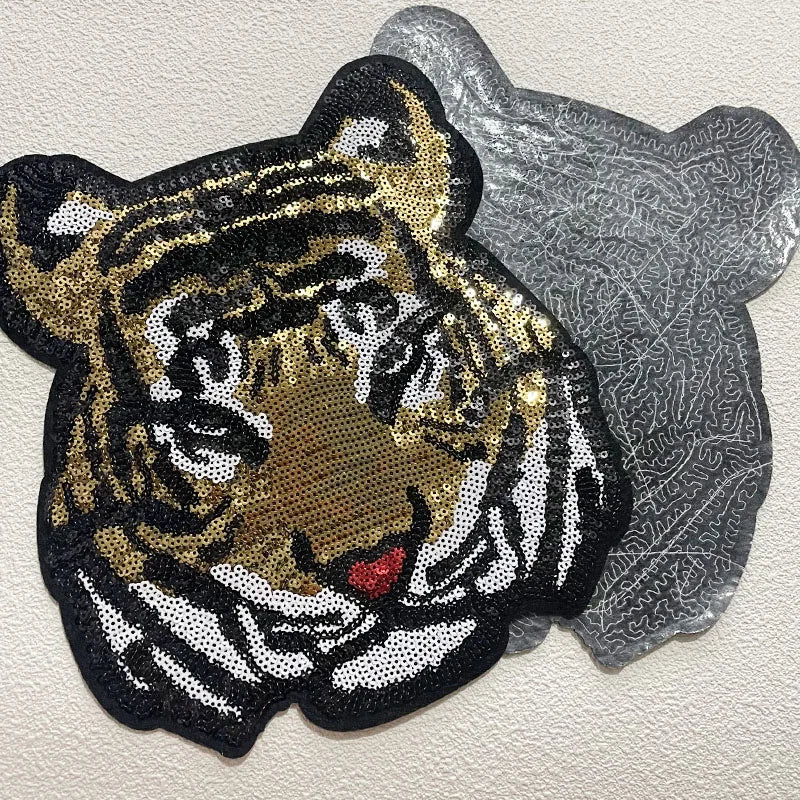 Trendy Large Sequin Iron on Patch Women Shirt Sequin Tiger Iron on Patches Wholesale for Clothing Man