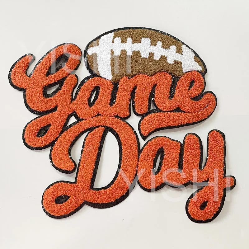 Popular Large 7 Colors Sport Chenille Letter Patches Iron on Sweatshirt Football Game Day Chenille Patches for Man Women