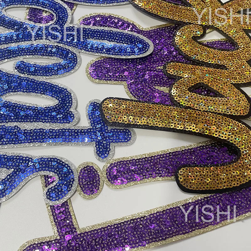 Fashion Iron on Large Sequin Patches Heat Press Wholesale Hoodie Clothing Sequin Letter Patches for Women Man Sweatshirt Jeans