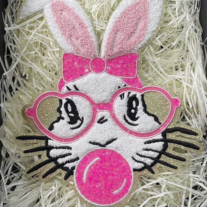 Wholesale Bunny Easter Patches Chenille Iron on Patches Women Clothing Sequin Easter Chenille Patches for Girl Sweatshirt