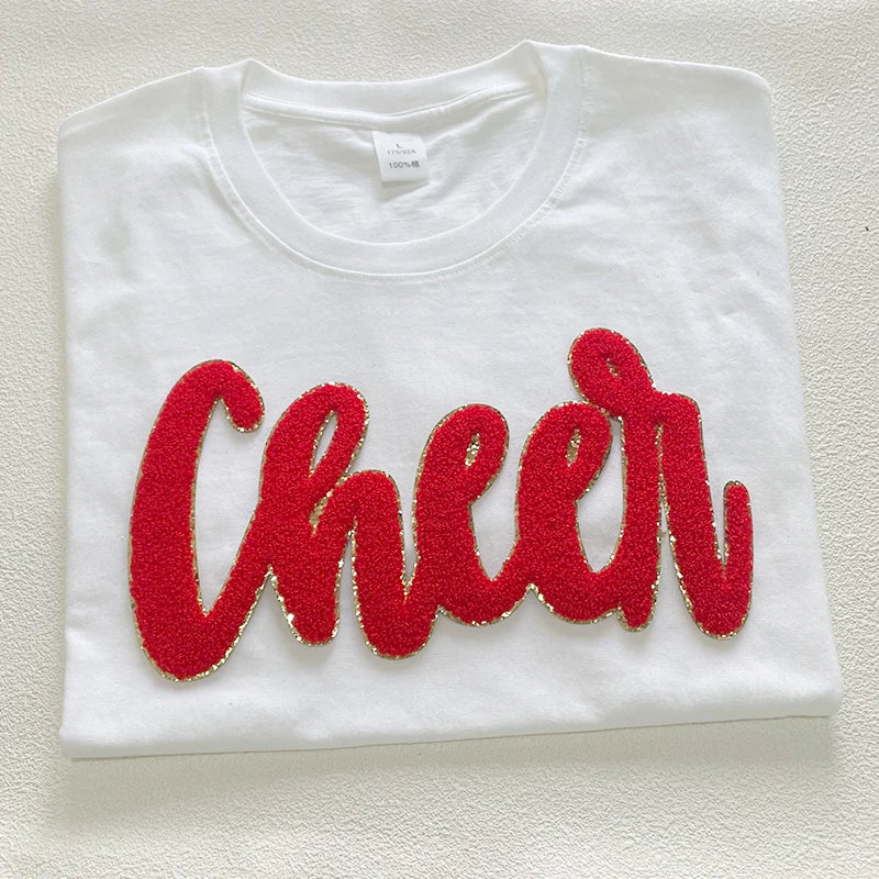 Wholesale Chenille Cheer Patches Iron on Letter Patches Girl Women Colorful Hot Pink 11'' Chenille Letter Patches for Clothing