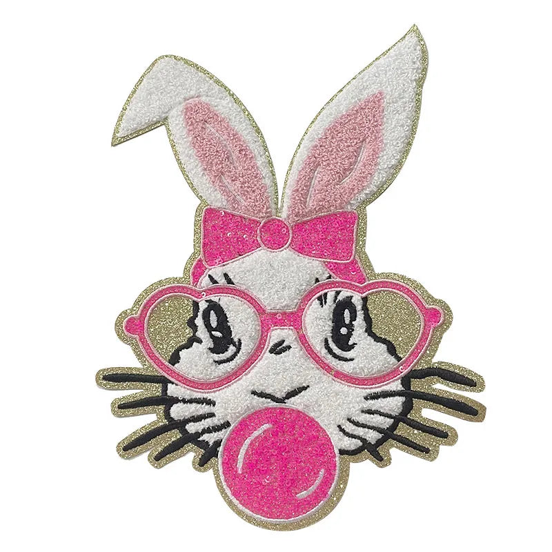 Wholesale Bunny Easter Patches Chenille Iron on Patches Women Clothing Sequin Easter Chenille Patches for Girl Sweatshirt