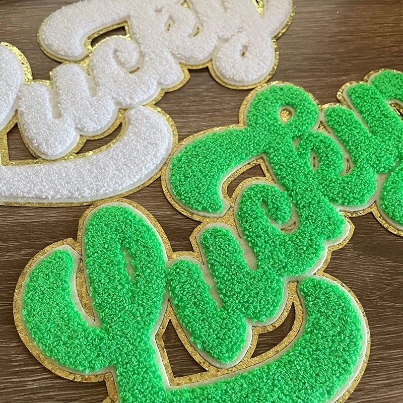 Wholesale 11 Inches St. Patrick's Day Big Chenille Patches Shirt Large Letter Patches Iron on Lucky Chenille Patch for Clothing