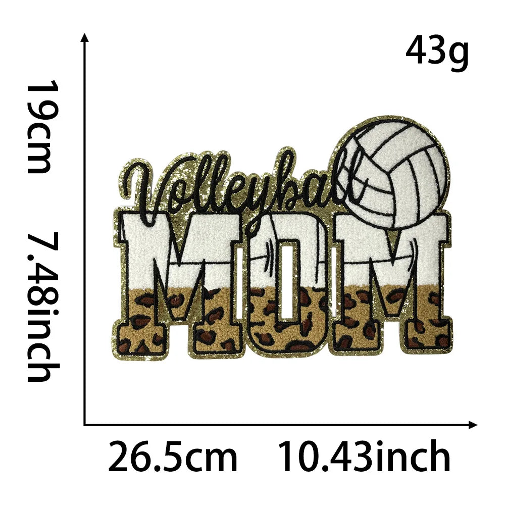 Wholesale Big MOM Chenille Patches Iron on Soccer Volleyball Basketball Softball Baseball MOM Patch for Clothing Heat Transfer