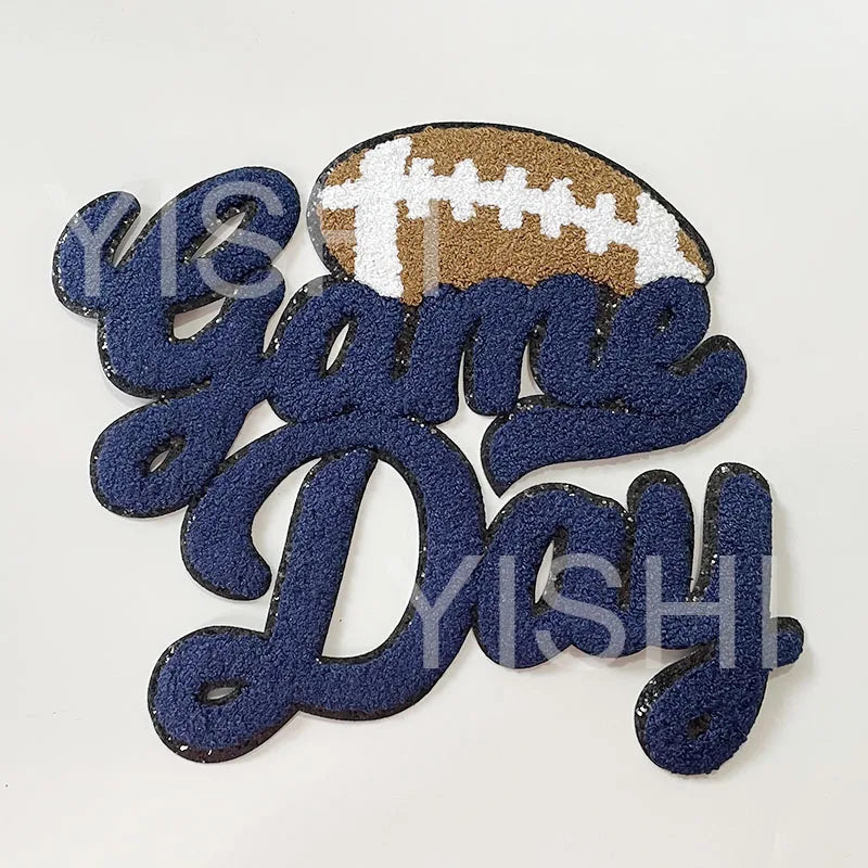 Popular Large 7 Colors Sport Chenille Letter Patches Iron on Sweatshirt Football Game Day Chenille Patches for Man Women