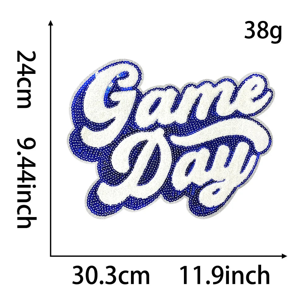 Wholesale Towel Embroidery Sequin Game Day Patch Chenille Game Day Iron on Patch for DIY Team Uniforms Banners