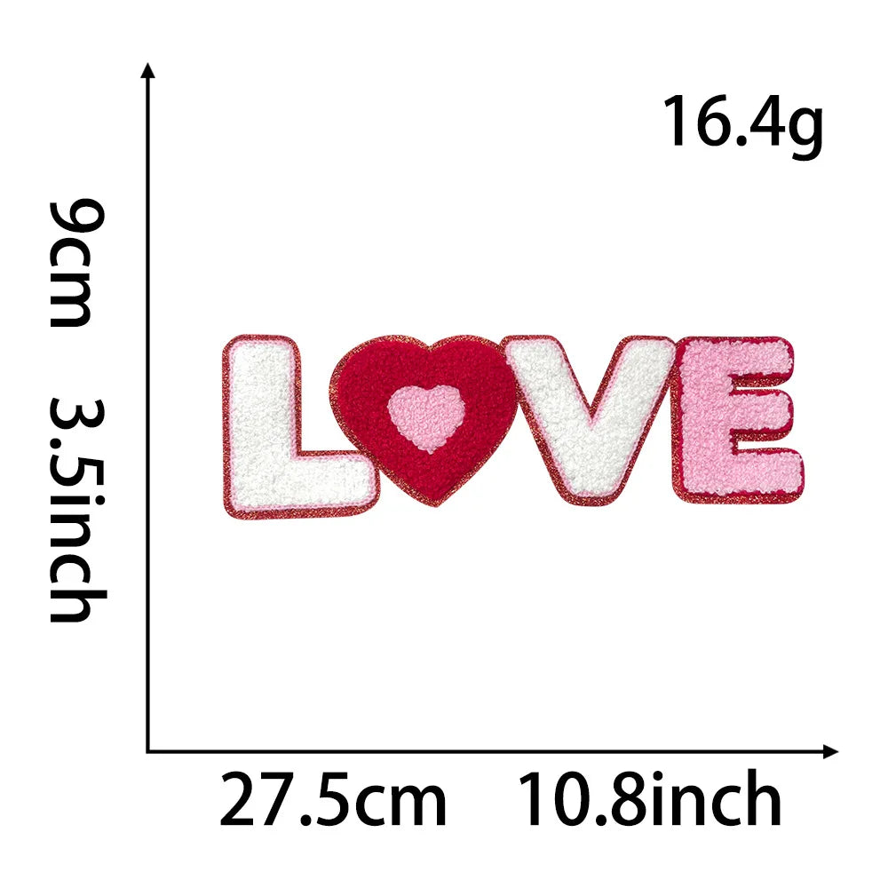 Wholesale Big Pink Be Mine Love XOXO Heart Iron on Chenille Patches Valentines Day Gift for Women Girl Clothing Bag