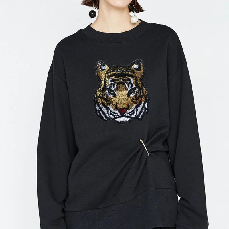 Trendy Large Sequin Iron on Patch Women Shirt Sequin Tiger Iron on Patches Wholesale for Clothing Man