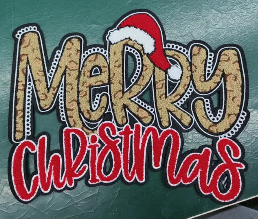 Wholesale Holly Jolly Bow Elk Tree Holiday Chenille Patches Heat Press Custom Sequin Christmas Iron on Patches for Women Man