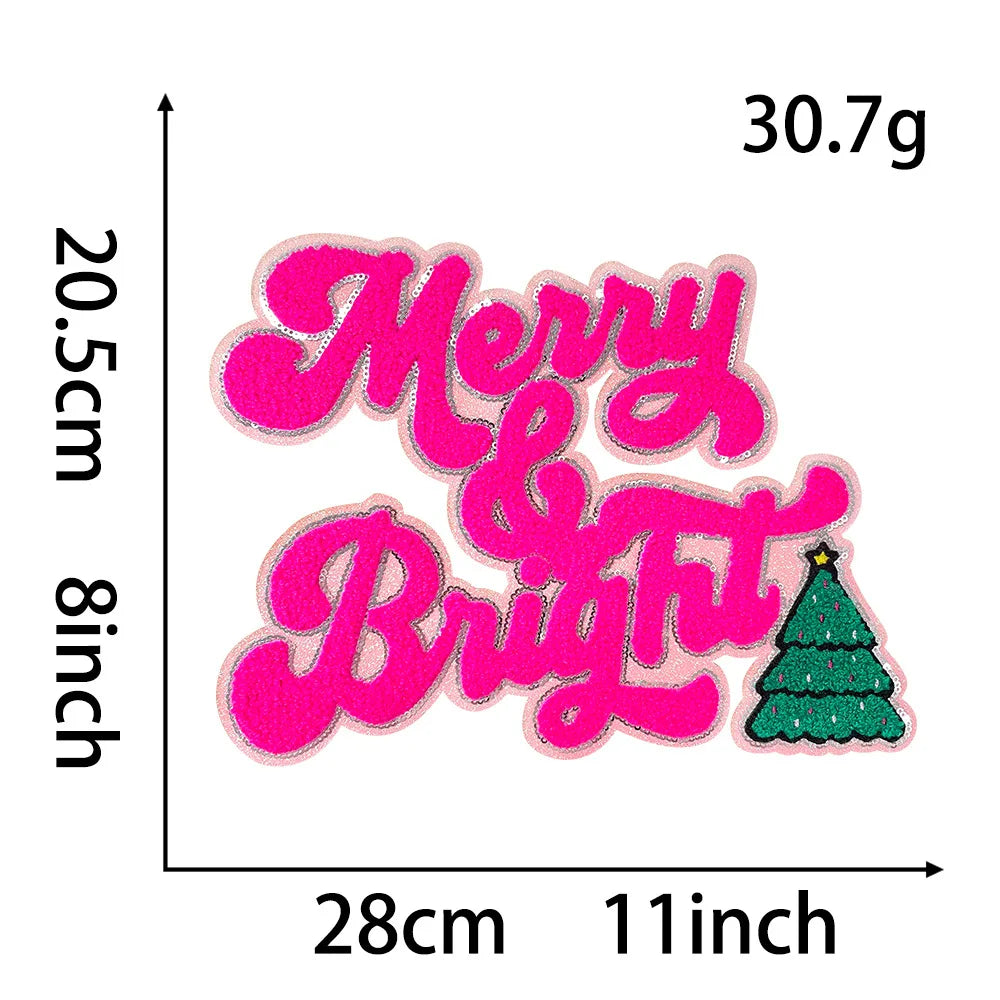 Wholesale Holly Jolly Bow Elk Tree Holiday Chenille Patches Heat Press Custom Sequin Christmas Iron on Patches for Women Man