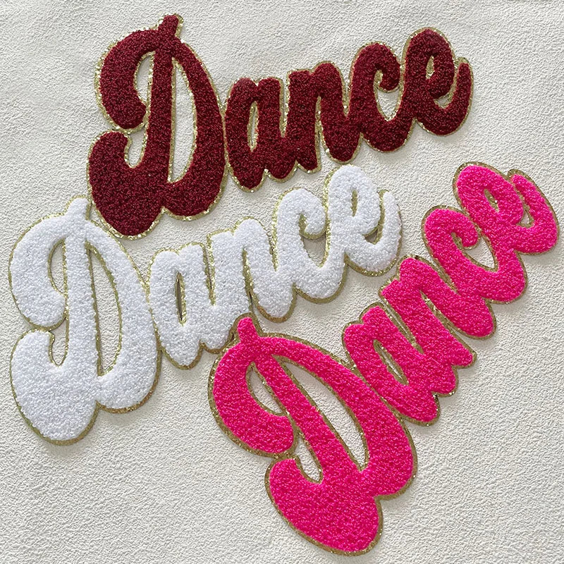 Wholesale Heat Transfer Chenille Patch Hoodies Letters Patches Chenille Colorful Dance Iron on Patch for Clothes