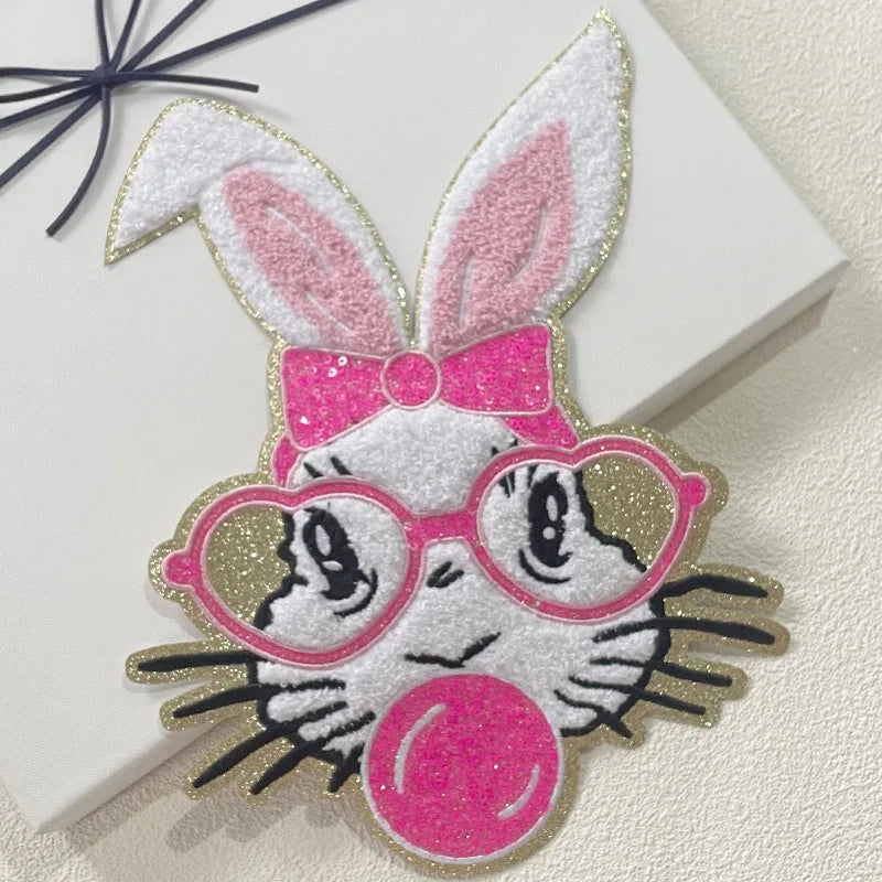 Wholesale Bunny Easter Patches Chenille Iron on Patches Women Clothing Sequin Easter Chenille Patches for Girl Sweatshirt
