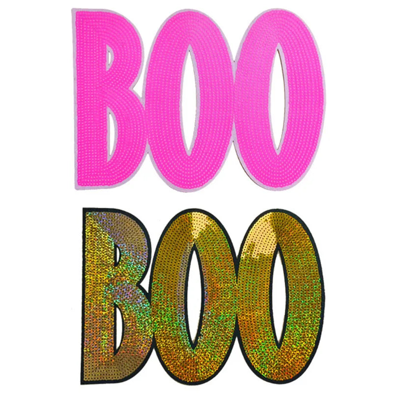 Wholesale Bling Big Sequin Letter Patch Iron on Holiday Halloween BOO Large Sequin Patches for Clothing Sweatshirts