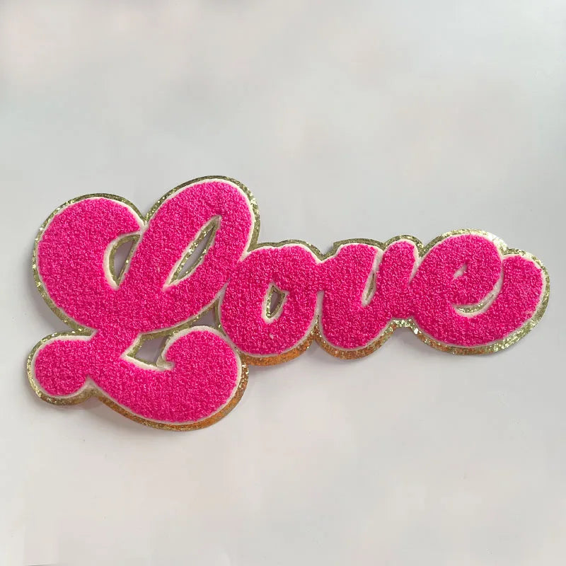 Trendy XOXO Chenille Patch Sequin Patches Colorful Letter LOVE Iron on Valentine's Chenille Patch for Clothing