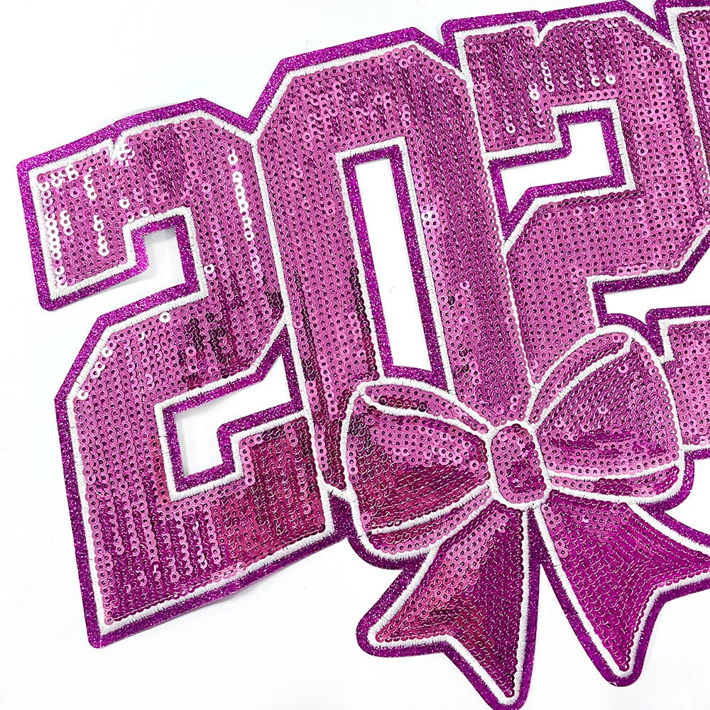 Wholesale Big Decorative New Year Patch Sweet Heart Word Iron on Sequin Patches Class of 2025 for Clothing Bag