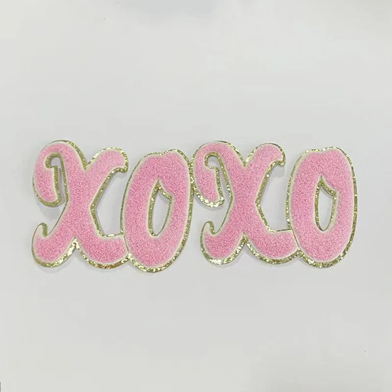 Trendy XOXO Chenille Patch Sequin Patches Colorful Letter LOVE Iron on Valentine's Chenille Patch for Clothing