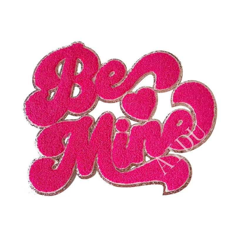 High Quality Valentine's Day Big Chenille Letter Patches Iron on Custom Hot Pink Be Mine Chenille Patches for Women Girl Clothes