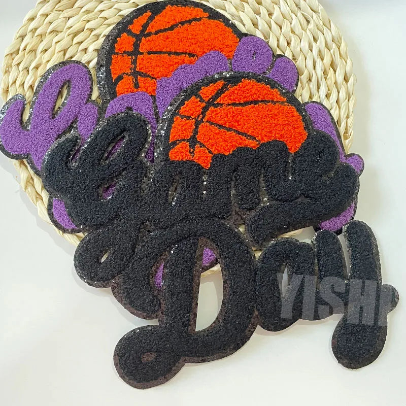Trendy Iron on Large Chenille Letter Patches Hoodie Clothing Sport Basketball Game Day Chenille Patch for Man Women
