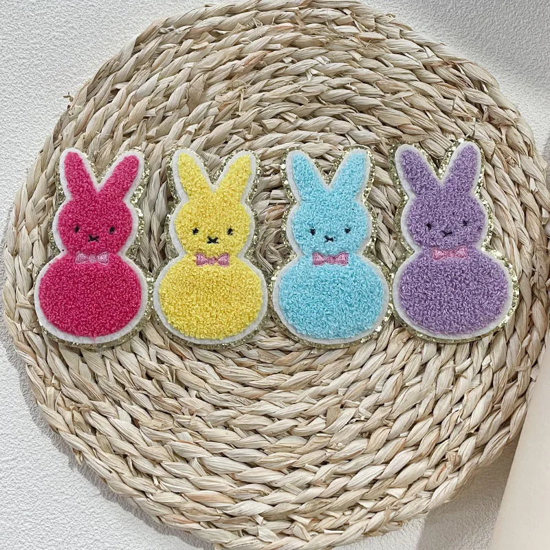 Trendy Colorful Bunny Patches Iron on Animal Rabbit Clothing Glitter Patch Large Easter Chenille Patch for Women Girl