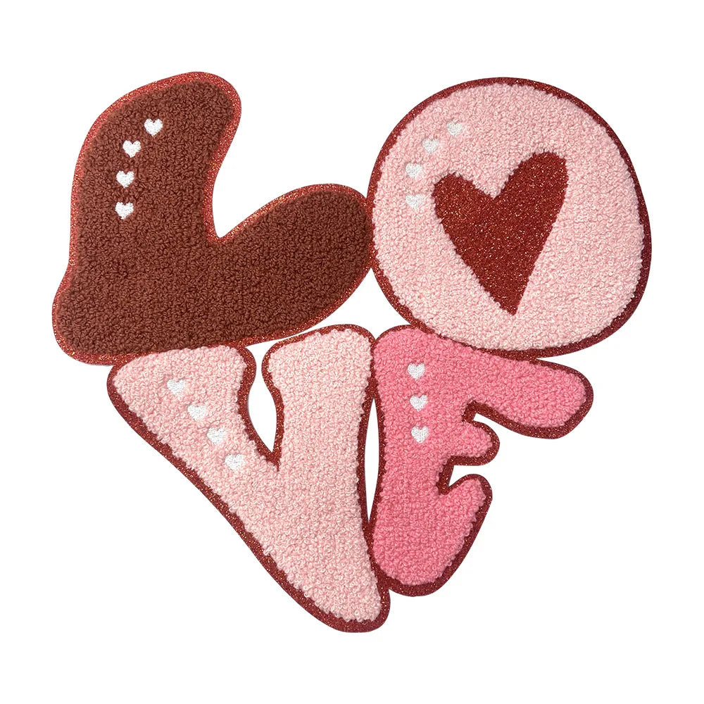 Wholesale Big Pink Be Mine Love XOXO Heart Iron on Chenille Patches Valentines Day Gift for Women Girl Clothing Bag