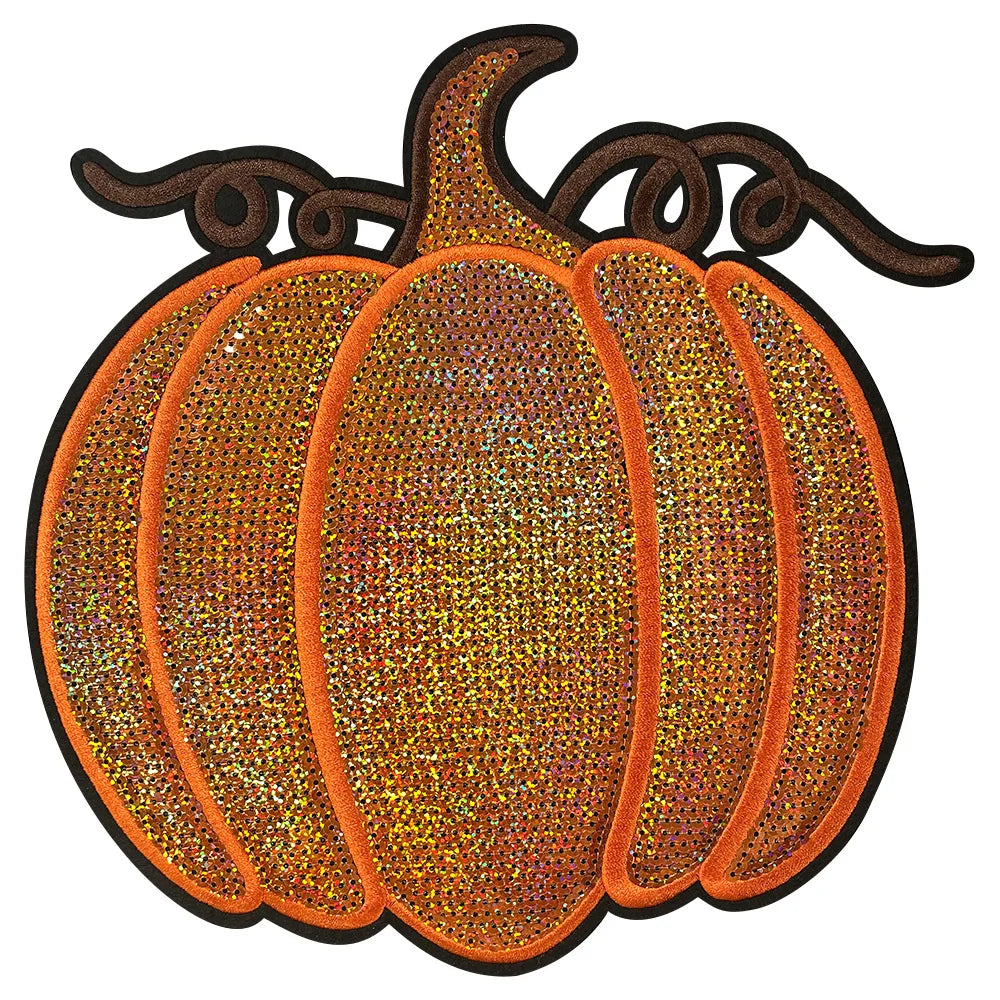 Trendy Big Sequin Pumpkin Patches Iron on Spooky Season New Festive Thanksgiving Halloween Ghost Patches for Women Sweatshirt