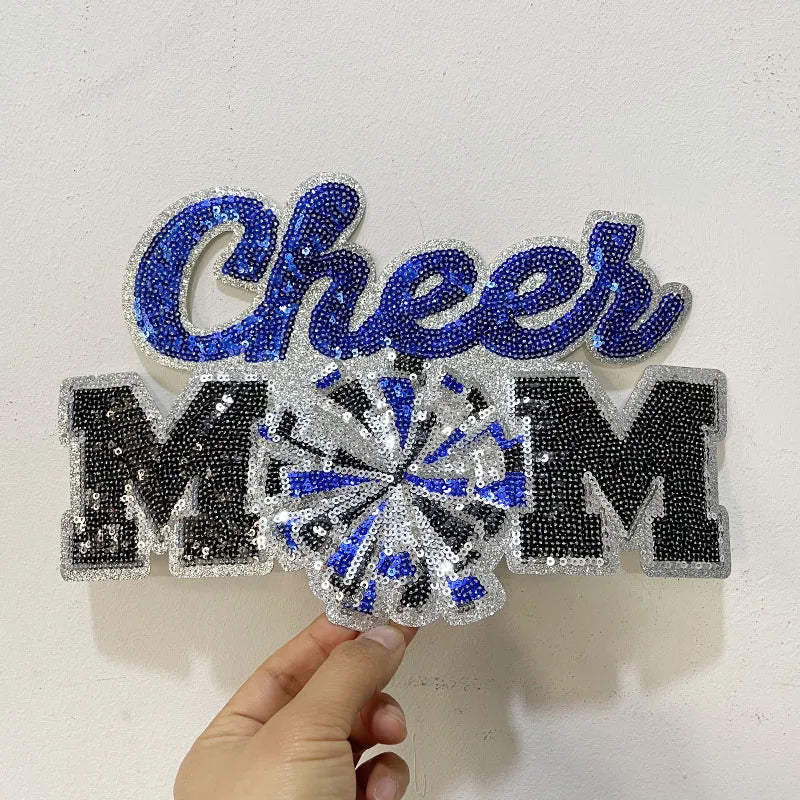 High Quality Clothing Decoration Summer Sequin Patches Custom Green Red Iron on Big Cheer MOM Patch for MAMA Clothes Bag Women