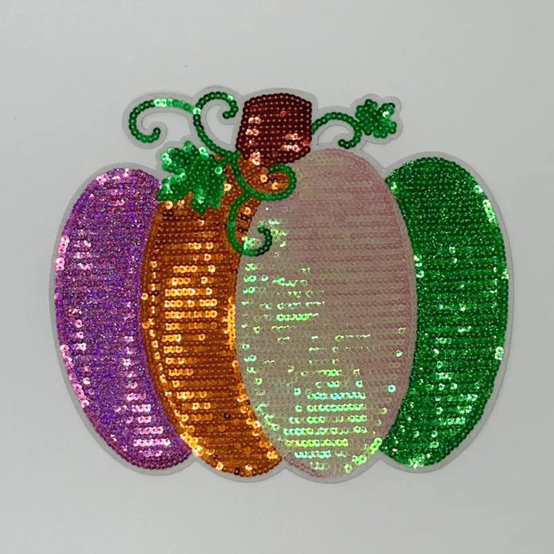Trendy Big Sequin Pumpkin Patches Iron on Spooky Season New Festive Thanksgiving Halloween Ghost Patches for Women Sweatshirt