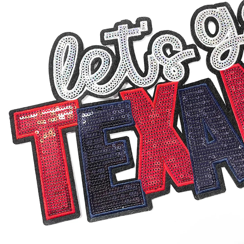 11IN Custom Big Letter Patch Chiefs Sequin Team Lets Go Cowboys Texans Lions Iron on Patches for Clothing Bag Sportswear DIY