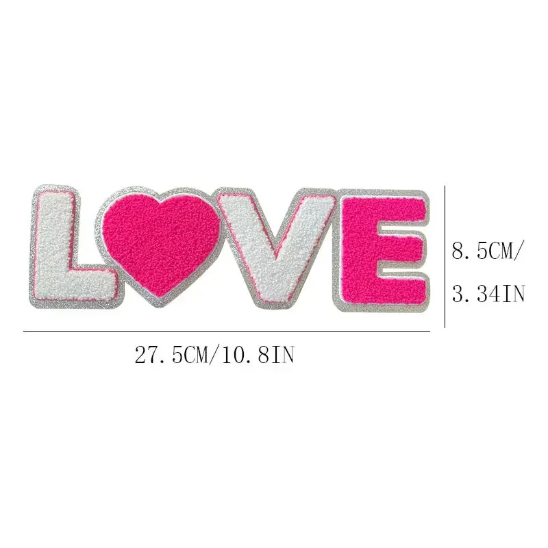 Wholesale Large Valentines Chenille Patches Iron on Decorative Pink LOVE XOXO Chenille Patches for Women Girl Sweaters Shirts