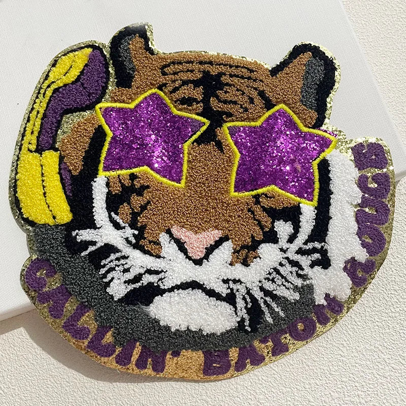 Trendy Large Sequin Iron on Patch Women Shirt Sequin Tiger Iron on Patches Wholesale for Clothing Man