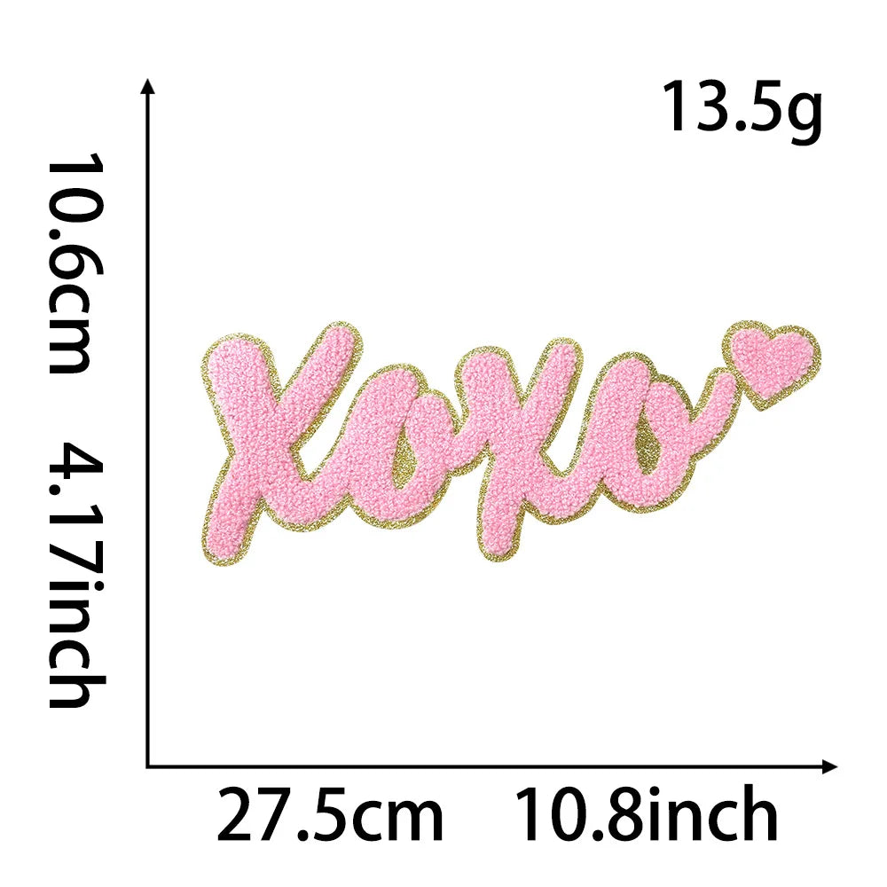 Wholesale Big Pink Be Mine Love XOXO Heart Iron on Chenille Patches Valentines Day Gift for Women Girl Clothing Bag