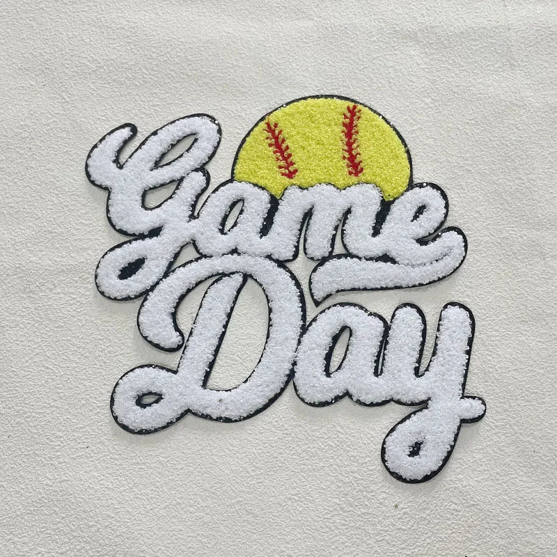 Fashion Large Sports Game Day Volleyball Soccer Softball Iron on Letter Patches Game Day Basketball Chenille Patch for Women Man