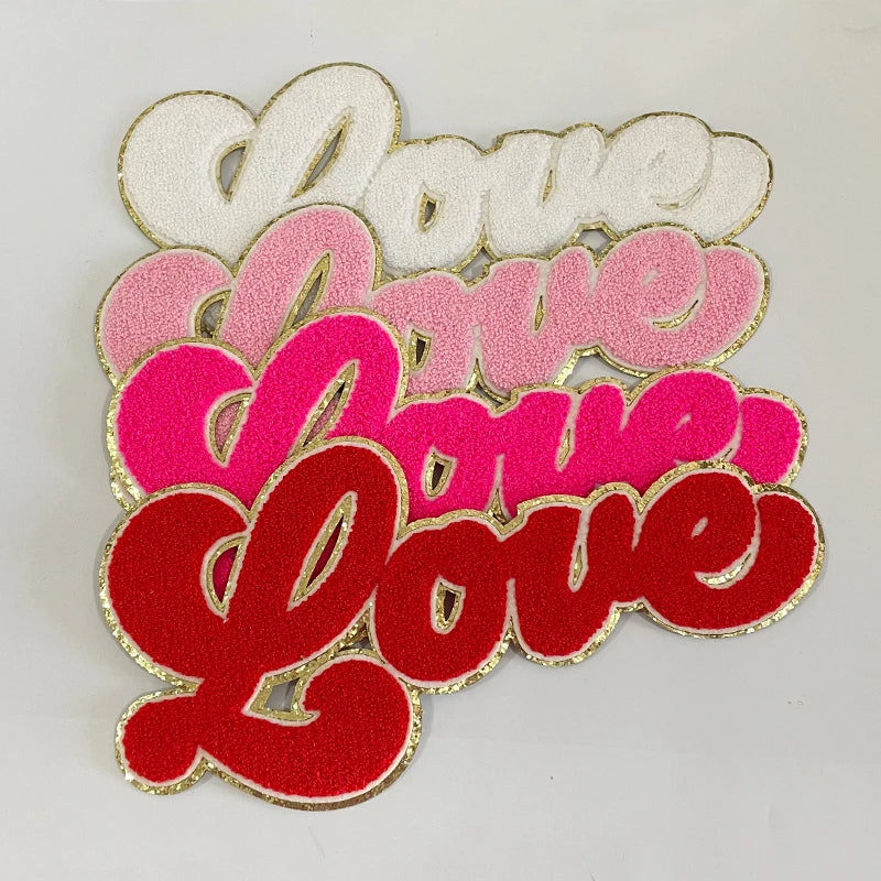 Trendy XOXO Chenille Patch Sequin Patches Colorful Letter LOVE Iron on Valentine's Chenille Patch for Clothing