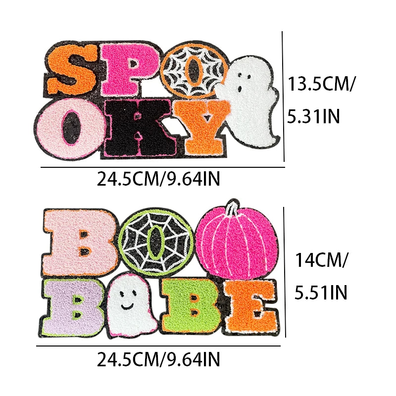 Wholesale Big Halloween Iron on Letter Patches Girl Colorful Chenille Pumpkin Ghost Spooky Chenille Patch for Man Women Clothes