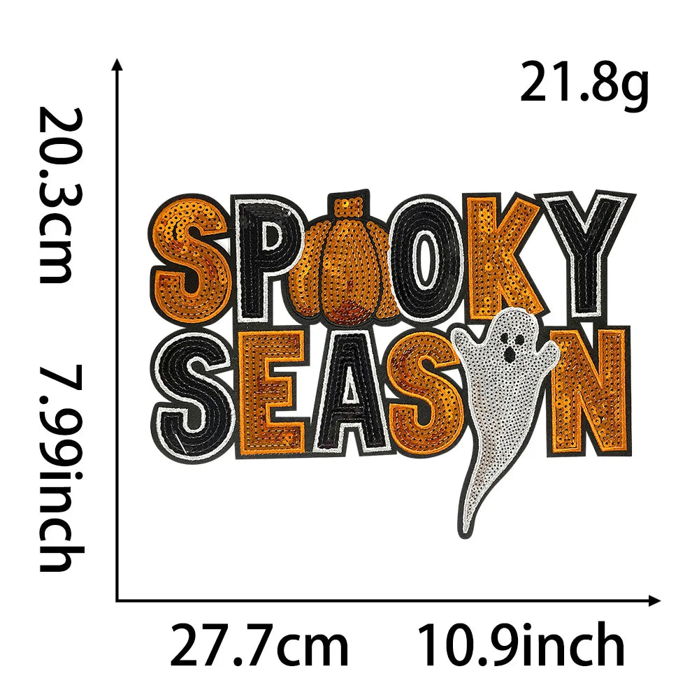 Trendy Big Sequin Pumpkin Patches Iron on Spooky Season New Festive Thanksgiving Halloween Ghost Patches for Women Sweatshirt