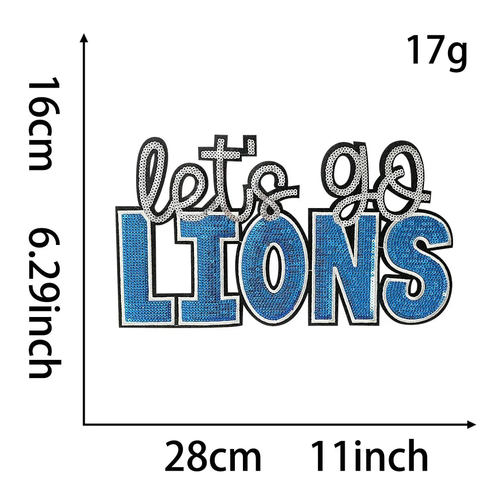 11IN Custom Big Letter Patch Chiefs Sequin Team Lets Go Cowboys Texans Lions Iron on Patches for Clothing Bag Sportswear DIY