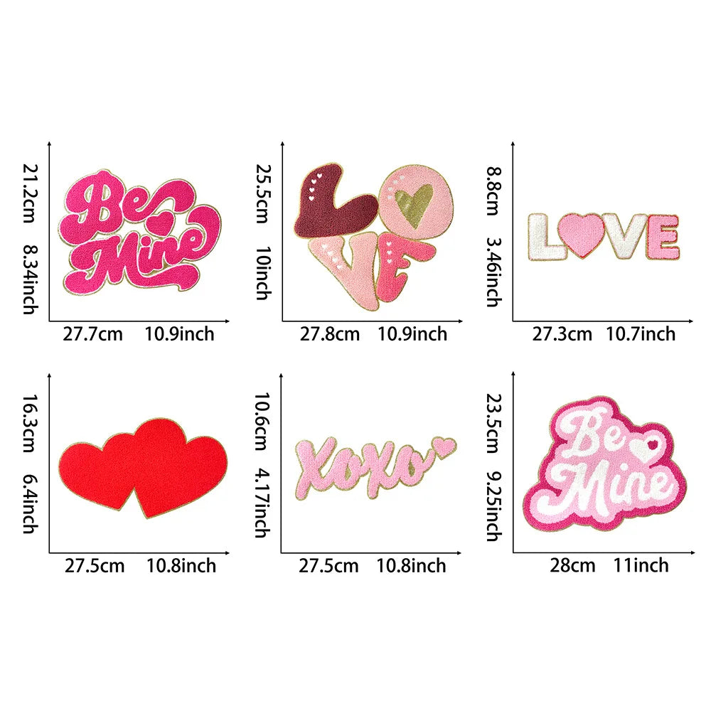Wholesale Big Pink Be Mine Love XOXO Heart Iron on Chenille Patches Valentines Day Gift for Women Girl Clothing Bag